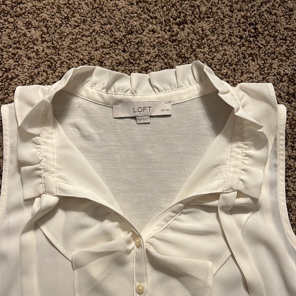 LOFT ruffle tie neck mixed media shell - Picture 4 of 4